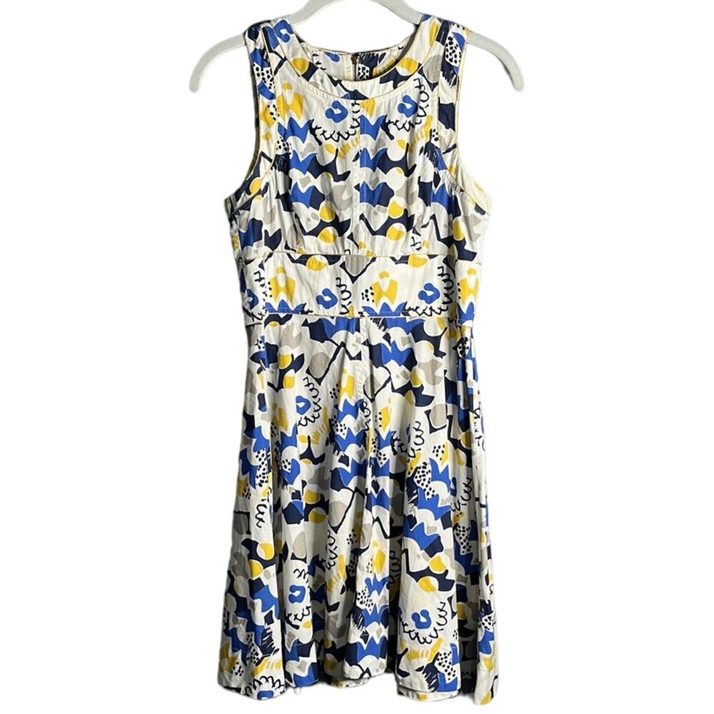 French Connection Blue Yellow Sleeveless A Line Dress 4